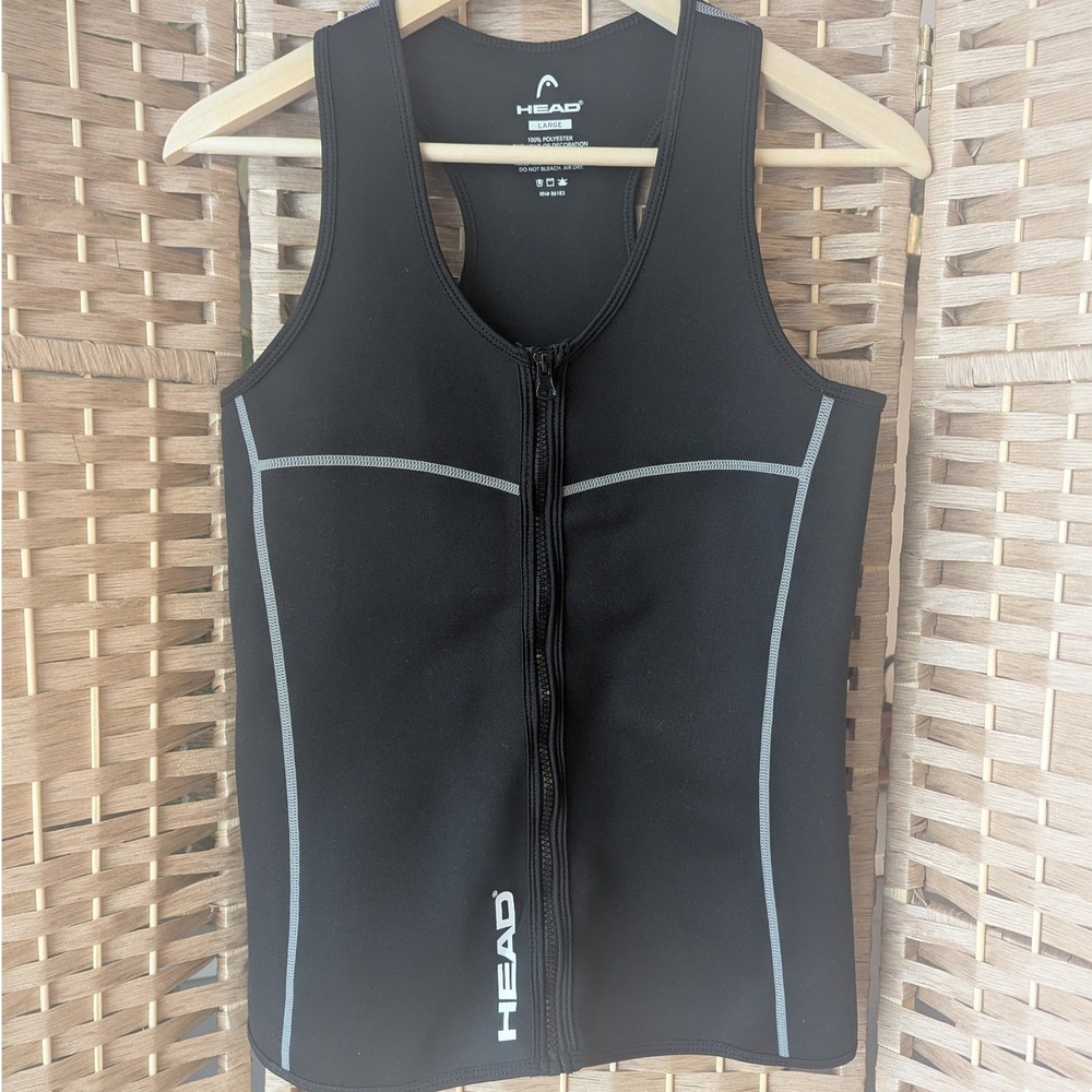 Head Compression Zip Front Tank Top Black Athletic Training Gym Vest Men's L